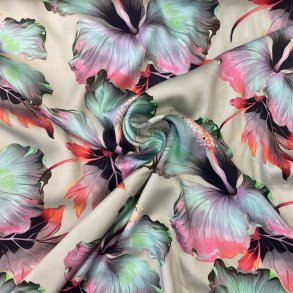 Viskosestof med stort blomsterprint i farver pr. 0,25 m