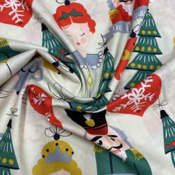 Julestof med nddeknkker motiver - pr. 0,25 meter