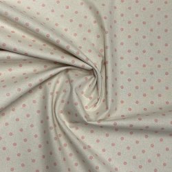 Fast bomuldsstof i lys beige med prikker i lyserd - pr. 0,25 meter 