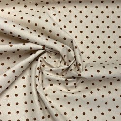Fast bomuldsstof i lys beige med prikker i brun sukker - pr. 0,25 meter 