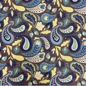 OEKO-TEX bomuldsjersey med print i gul og bl - pr. 0,25 meter 