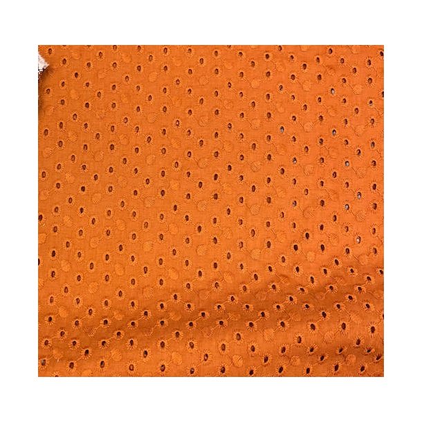 Fast bomuld med broderi i brun/orange pr 0,25 m