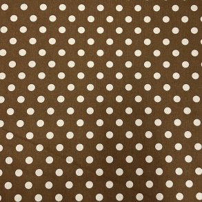 Fast bomuldsstof i brun sukker med polkaprikker - pr. 0,25 meter 