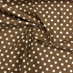 Fast bomuldsstof i brun sukker med polkaprikker - pr. 0,25 meter 
