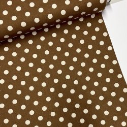 Fast bomuldsstof i brun sukker med polkaprikker - pr. 0,25 meter 