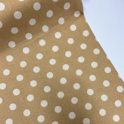 Fast bomuldsstof i camel med polkaprikker - pr. 0,25 meter 