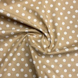 Fast bomuldsstof i camel med polkaprikker - pr. 0,25 meter 