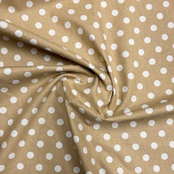 Fast bomuldsstof i camel med polkaprikker - pr. 0,25 meter 