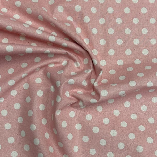 Fast bomuldsstof i lys rosa med polkaprikker - pr. 0,25 meter 
