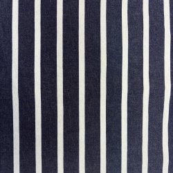Denim i bomuld med brede og smalle striber i hvid og navy pr. 0,25 m