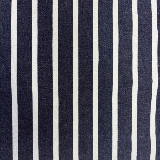 Denim i bomuld med brede og smalle striber i hvid og navy pr. 0,25 m