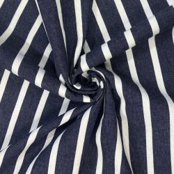 Denim i bomuld med brede og smalle striber i hvid og navy pr. 0,25 m