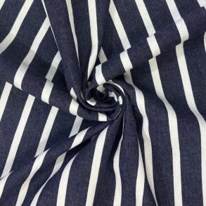 Denim i bomuld med brede og smalle striber i hvid og navy pr. 0,25 m