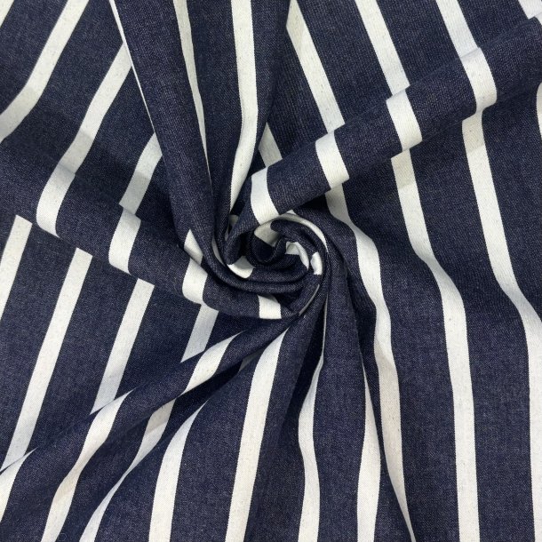 Denim i bomuld med brede og smalle striber i hvid og navy pr. 0,25 m