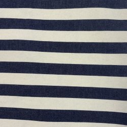 Denim i bomuld med brede striber i hvid og navy pr. 0,25 m