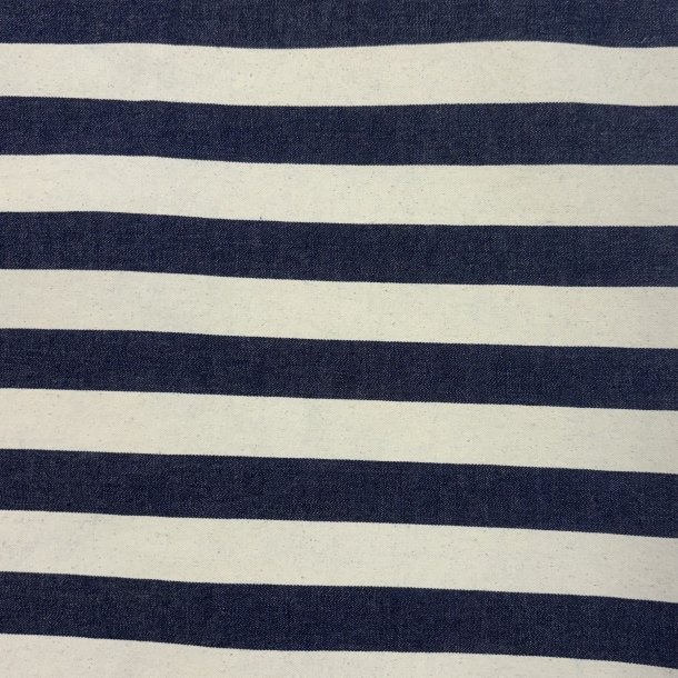 Denim i bomuld med brede striber i hvid og navy pr. 0,25 m