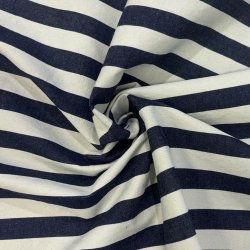 Denim i bomuld med brede striber i hvid og navy pr. 0,25 m