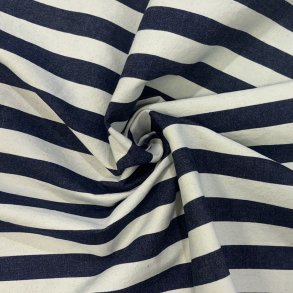 Denim i bomuld med brede striber i hvid og navy pr. 0,25 m
