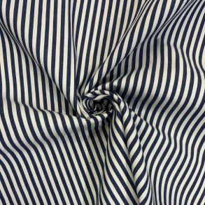 Denim i bomuld med smalle striber i hvid og navy pr. 0,25 m