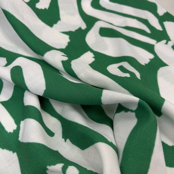 Grn viskose med hvid mnster - pr. 0,25 meter