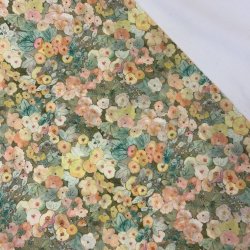 Liberty bomuld i grn med gule og rosa blomster  - pr. 0,25 meter 