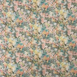 Liberty bomuld i grn med gule og rosa blomster  - pr. 0,25 meter 