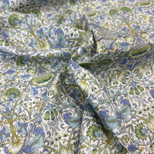 Liberty bomuld med net af blomster i bl og grn - pr 0,25 m.