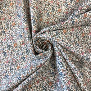 Liberty Stof med sm� blomster i rosa, orange, bl� og gr�n p� hvid baggrund pr 0,25 m