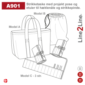 Snitmnster - Line2Line - A901 Strikketaske med projekt pose og etuier