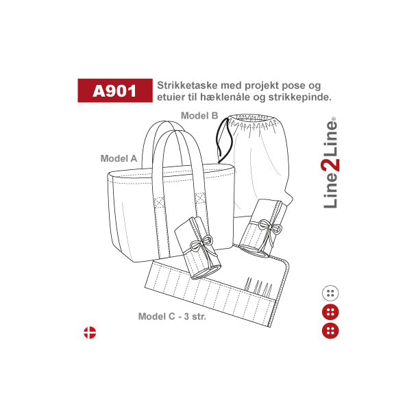 Snitmnster - Line2Line - A901 Strikketaske med projekt pose og etuier