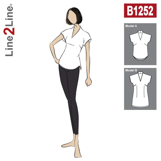 Snitmnster - Line2Line - B1252 Flagermus bluse med stkrave