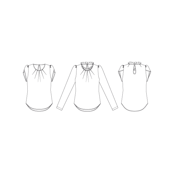 Snitmnster - Line2Line - B1256 Bluse med lg og puf tulipanrmer