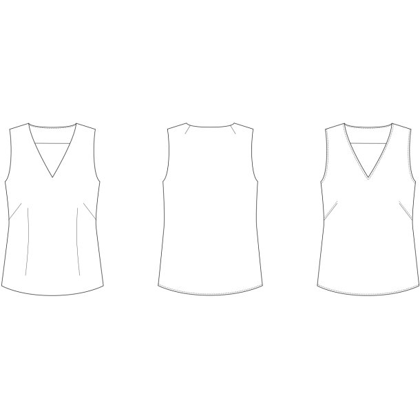 Snitmnster - Line2Line - B1263 Top med v-hals og skr brystindsnit