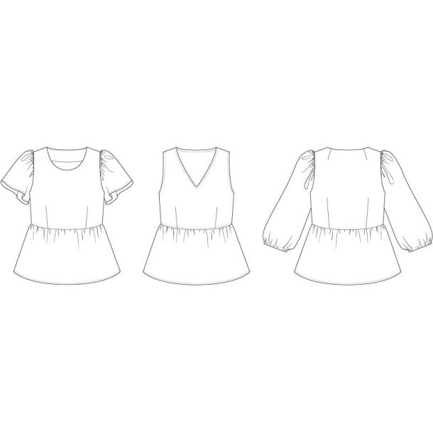 Snitmnster - Line2Line B1271 - Peplum bluse med pufrmer og elastik