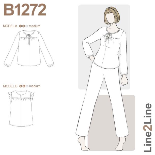 Snitmnster - Line2Line - B1272 Skjortebluse med brestykke og rynk