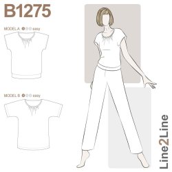 Snitmnster - Line2Line - B1275 Bluse med vingerme, rynk og rib
