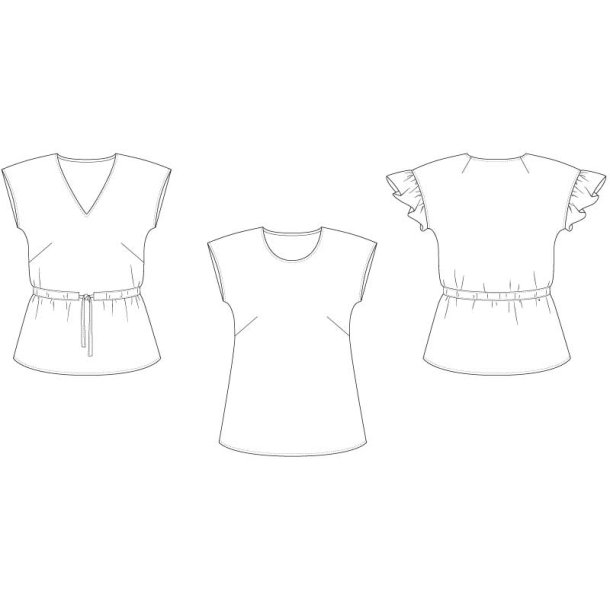 Snitmnster - Line2Line - B1276 Bluse med rmeflse og bindebnd