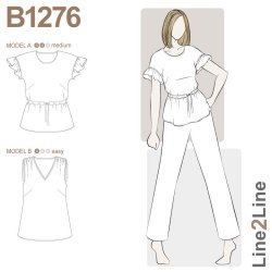 Snitmnster - Line2Line - B1276 Bluse med rmeflse og bindebnd