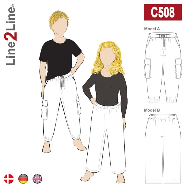 Snitmnster - Line2Line - C508 Cargobukser med elastik, brn