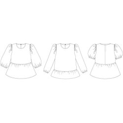 Line2Line C514 Peblum top / bluse med pufrmer - Brn