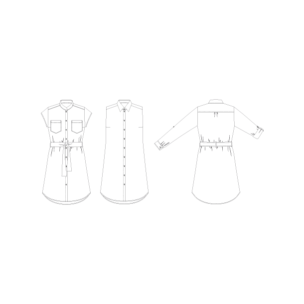 Snitmnster - Line2Line - K2233 Skjortekjole med lomme og blte
