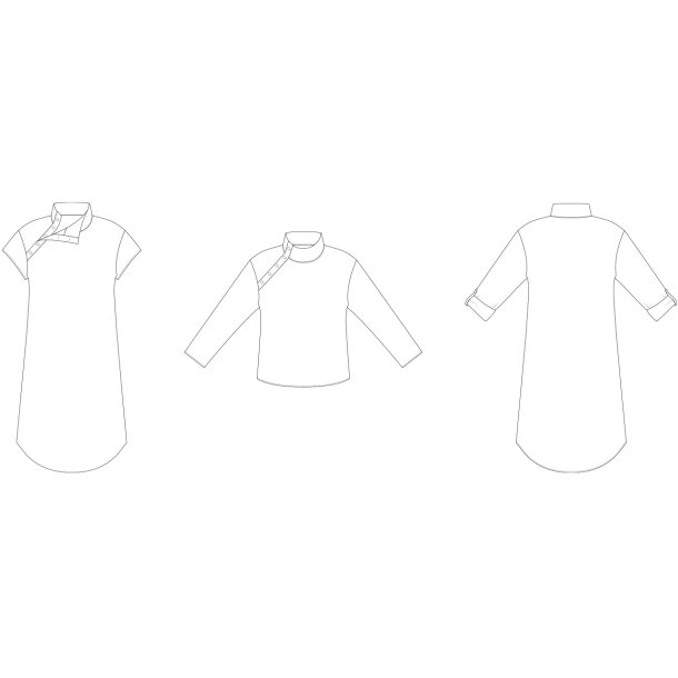 Snitmnster - Line2Line - K2274 Kjole med stkrave og skr stolpe