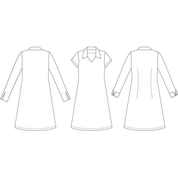 Snitmnster - Line2Line - K2280 Kjole med V-hals, krave og rmeslidser