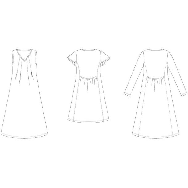 Snitmnster - Line2Line K2281 - Kjole med lg foran og rynker bagp