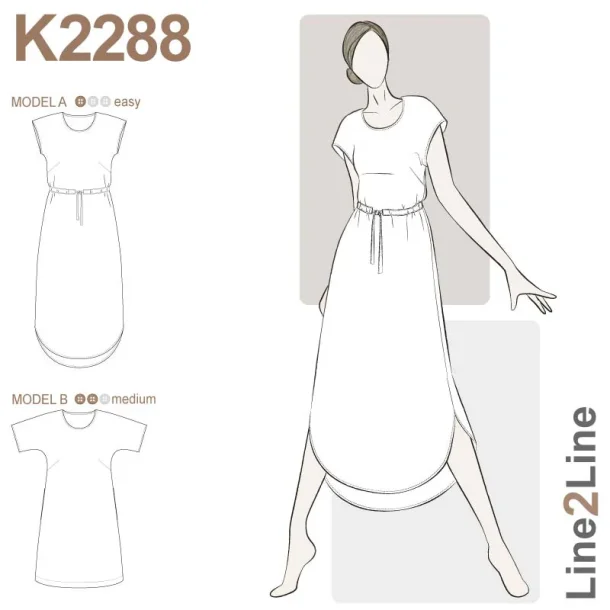 Snitmnster - Line2Line - K2288 Kjole med bindebnd og flagermusrme
