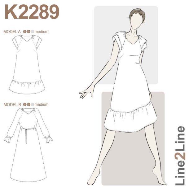 Snitm�nster - Line2Line - K2289 Raglankjole med puf�rmer og v-hals