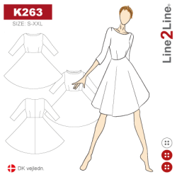 Snitmnster - Line2Line K263 Taljeskret kjole med vidde og bdhals