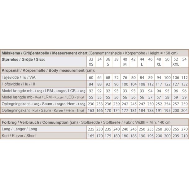 Snitmnster - Line2Line - N338 Nederdel med vidde og faconsyet linning
