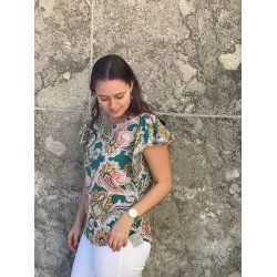 Fast viskose med orientalsk mnster p grn bund pr. 0,25 m.