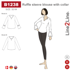 Snitmnster - Line2Line - B1238 Bluse med flsermer og krave
